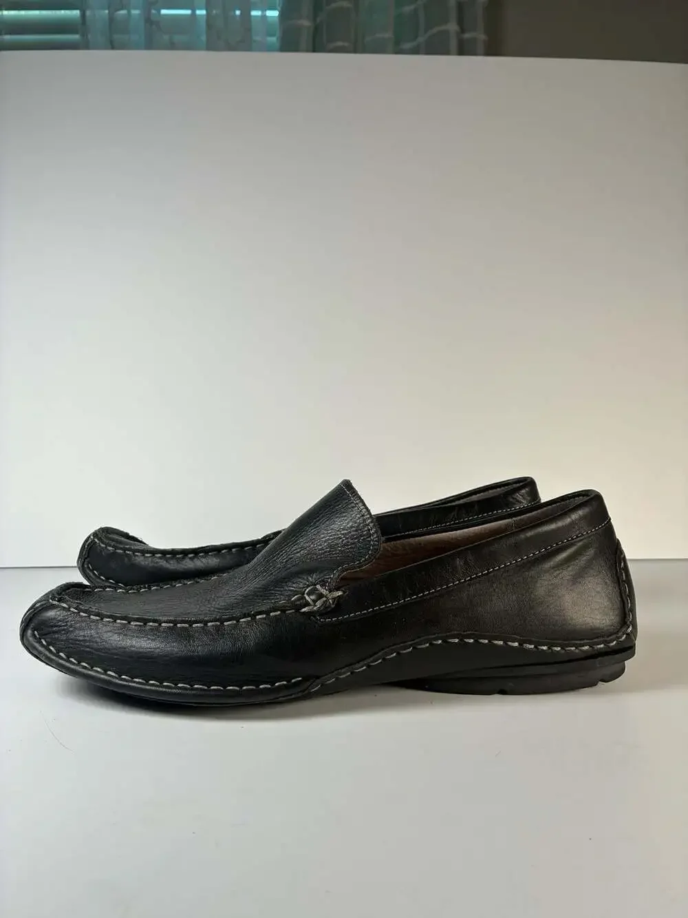Franco Fortini Men's Black Leather Moccasin Loafers